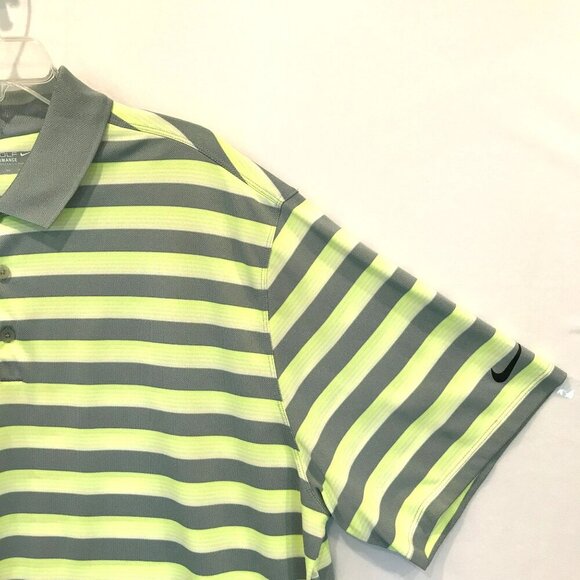 Nike Dri-Fit  Men's 3-Button Striped Golf Polo Shirt Size XXL in Gray and Neon - Picture 3 of 15